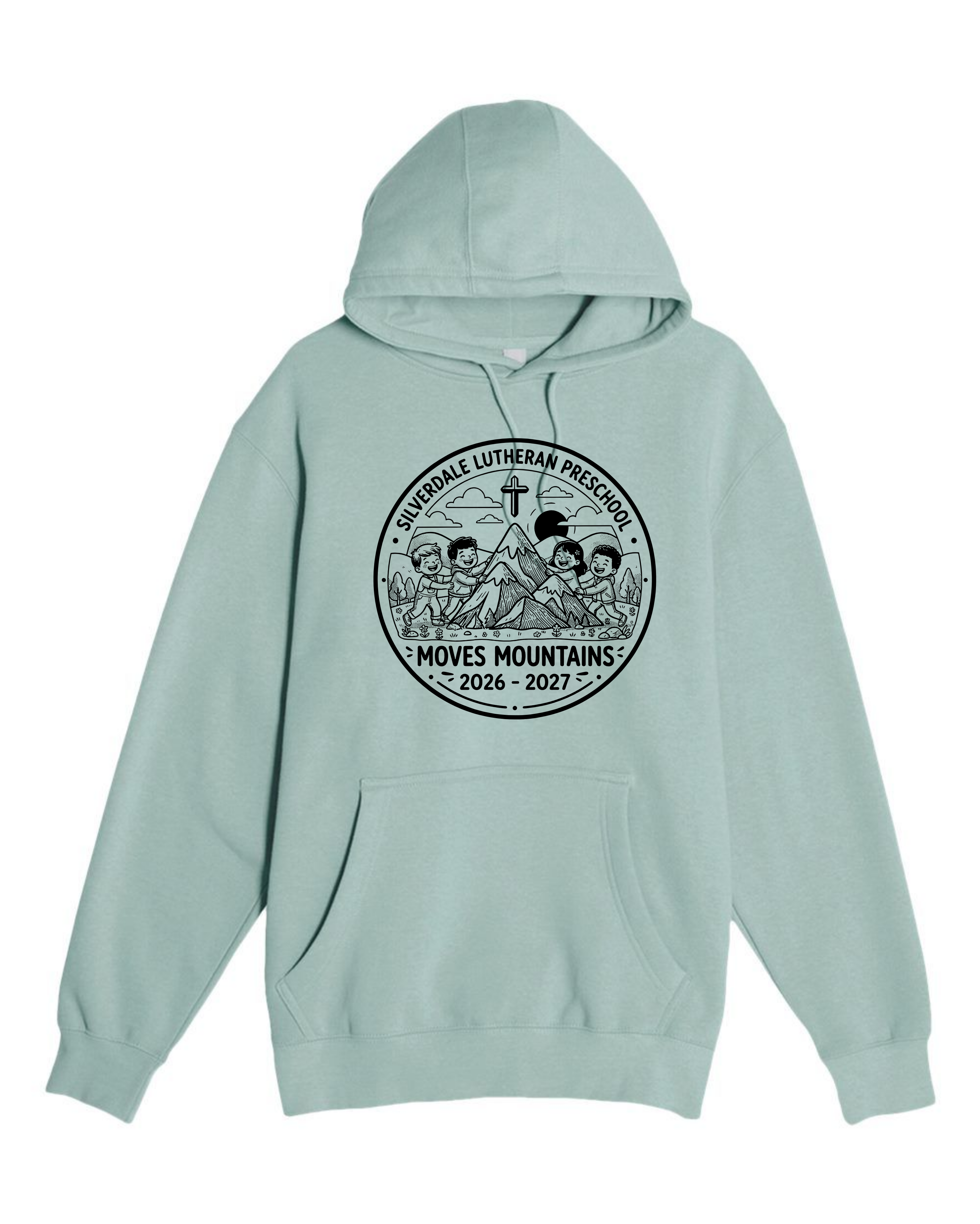 Silverdale Lutheran Preschool Hoodie — Seafoam — Moves Mountains design