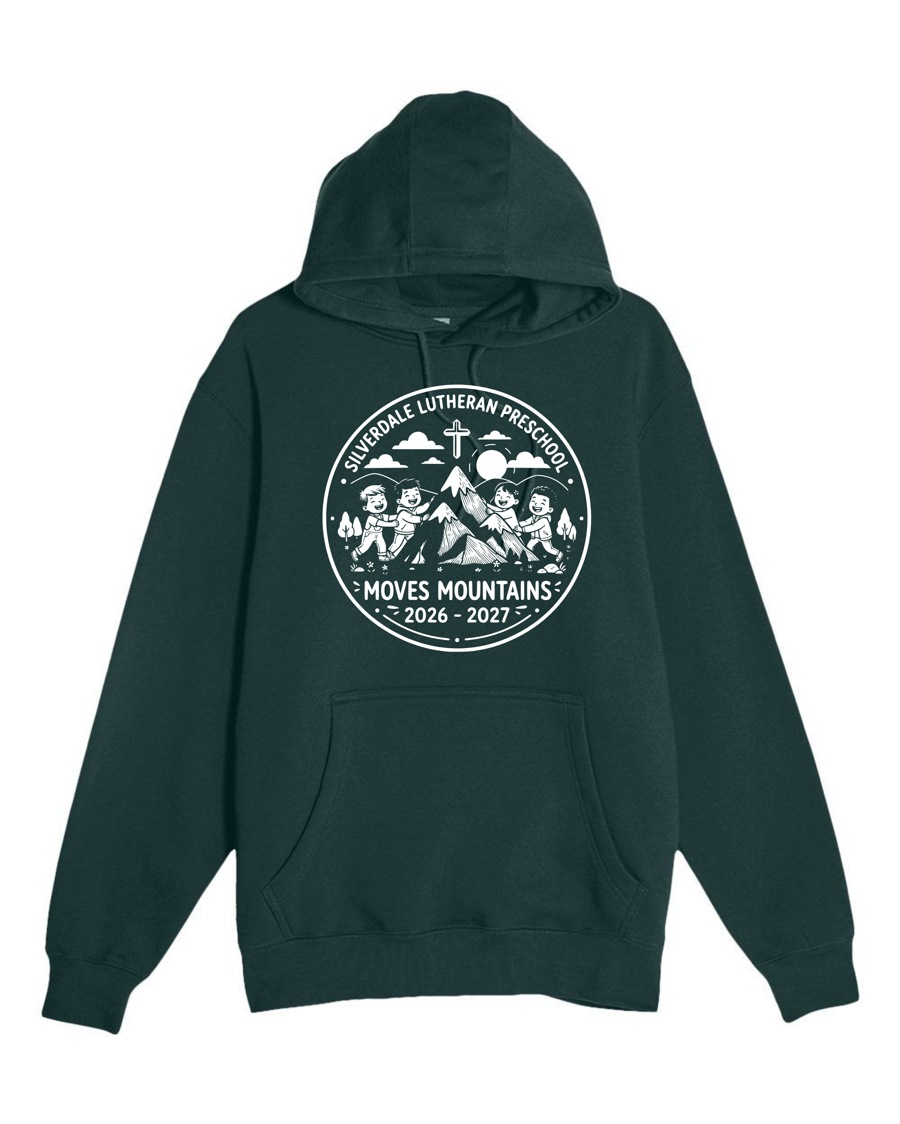 Silverdale Lutheran Preschool Hoodie — Sport Green — Moves Mountains design