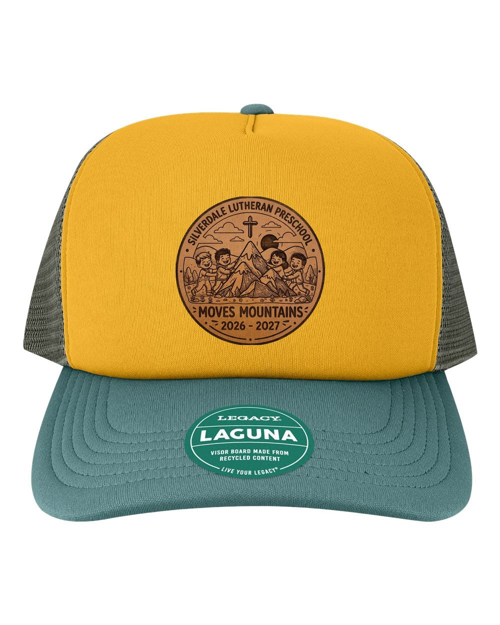 Silverdale Lutheran Preschool Laguna Trucker Cap - Bronze/ Pine Green (Engraved)