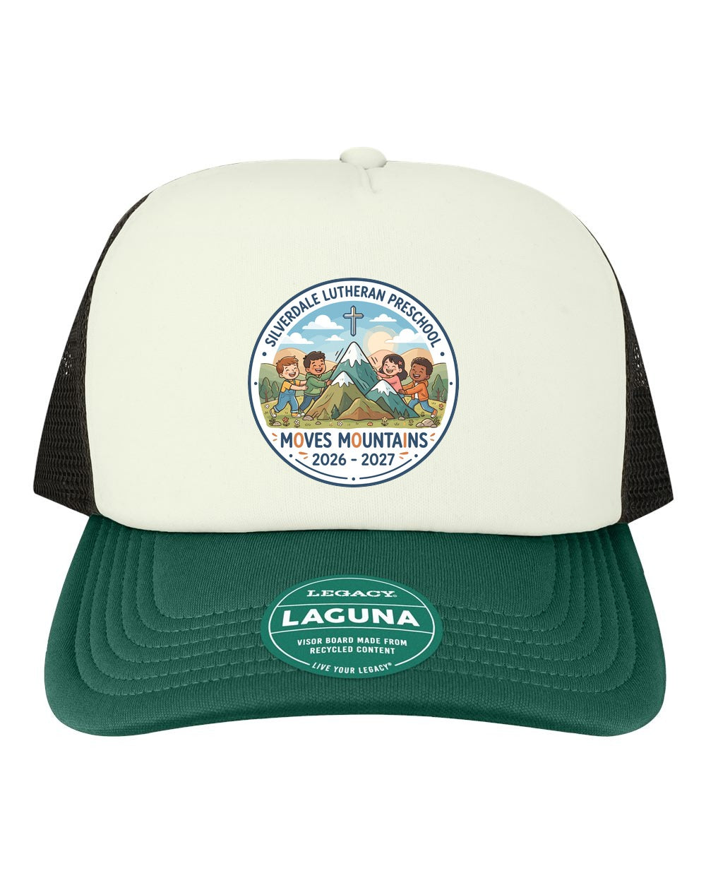 Silverdale Lutheran Preschool Laguna Trucker Cap - Cream/ Green/ Black (Printed)
