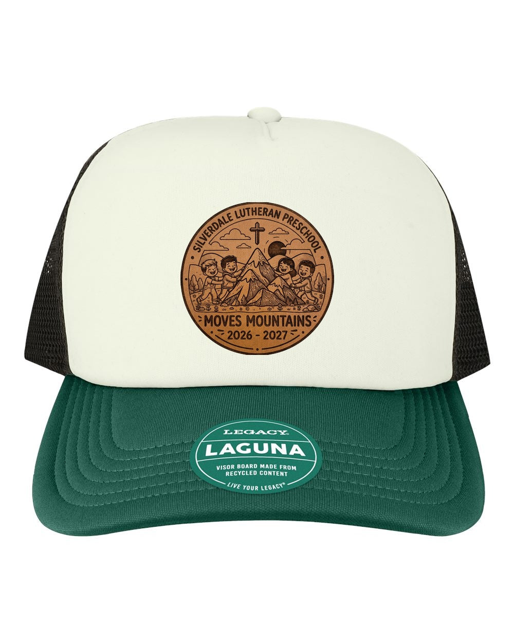 Silverdale Lutheran Preschool Laguna Trucker Cap - Cream/ Green/ Black (Engraved)