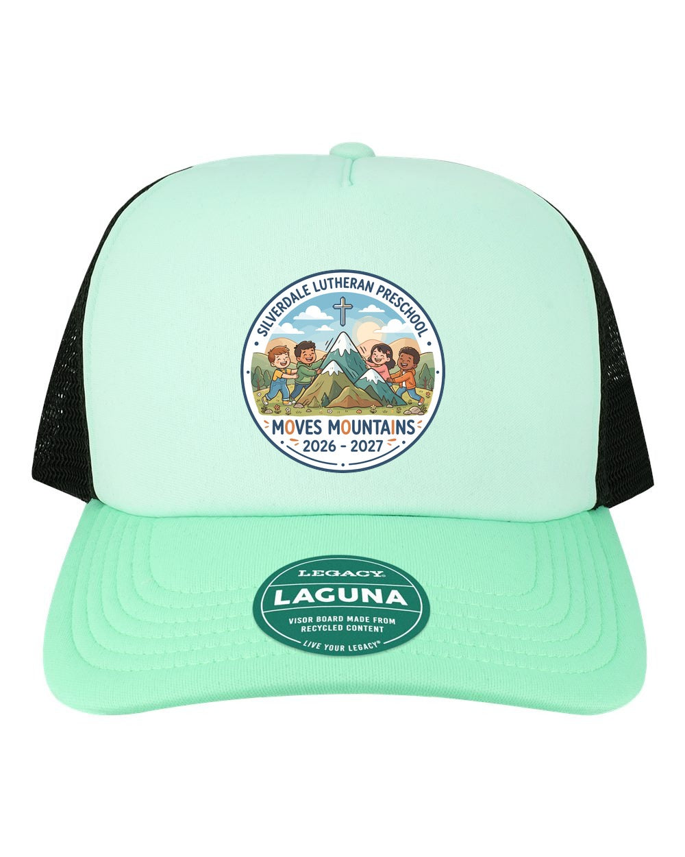 Silverdale Lutheran Preschool Laguna Trucker Cap - Light Mint/ Dark Mint/ Black (Printed)
