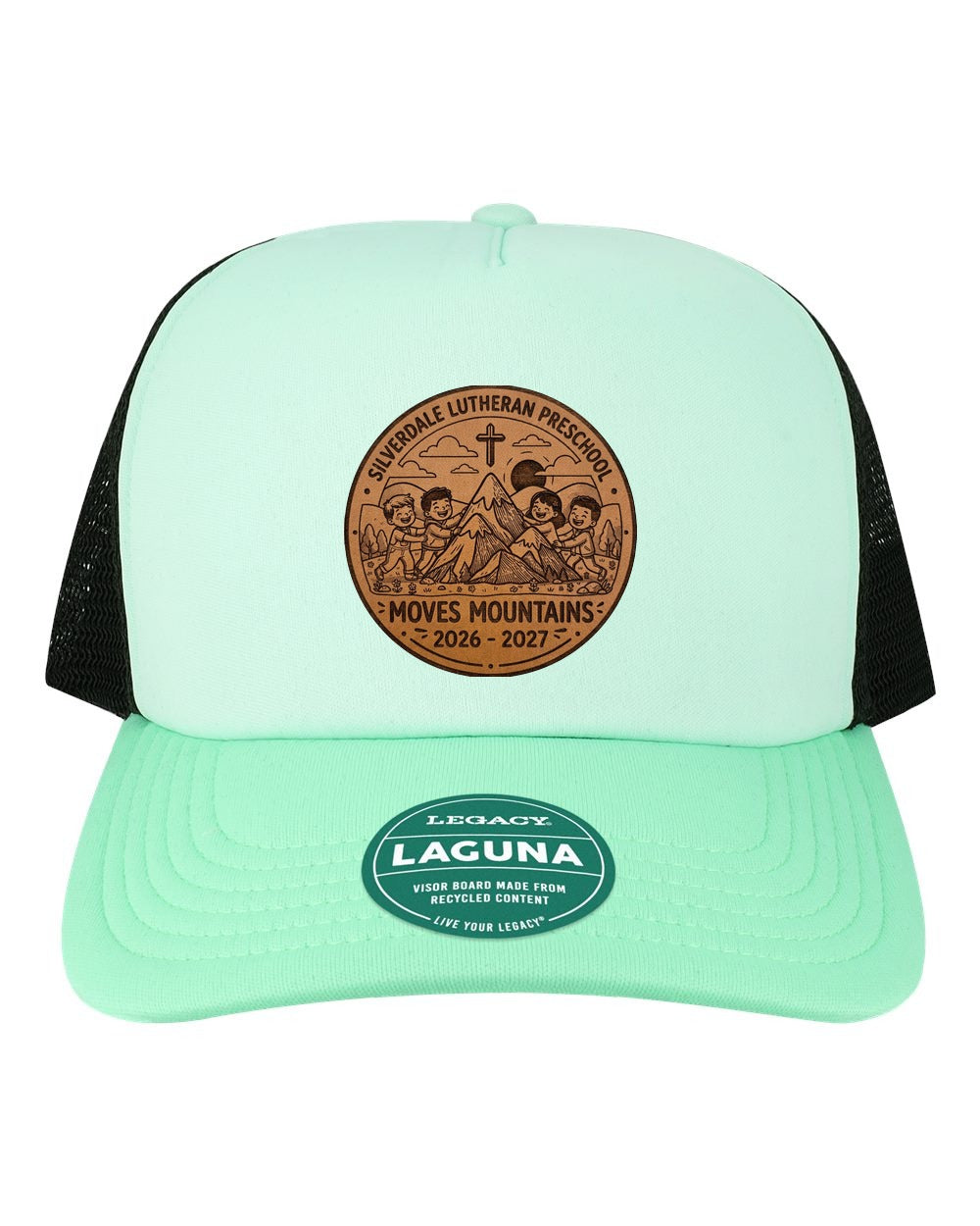 Silverdale Lutheran Preschool Laguna Trucker Cap - Light Mint/ Dark Mint/ Black (Engraved)