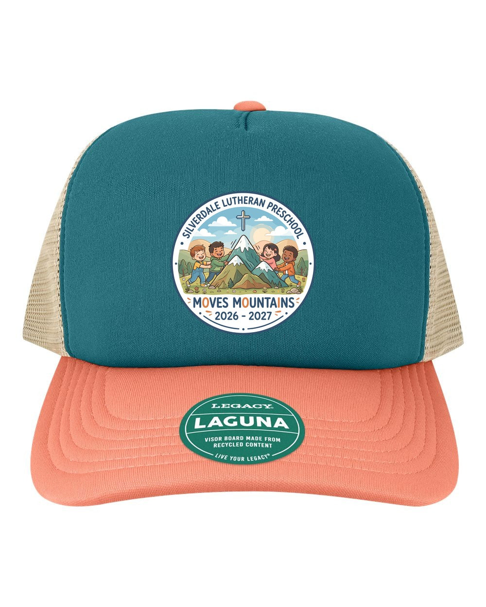 Silverdale Lutheran Preschool Laguna Trucker Cap - Marine/ Salmon/ Khaki (Printed)