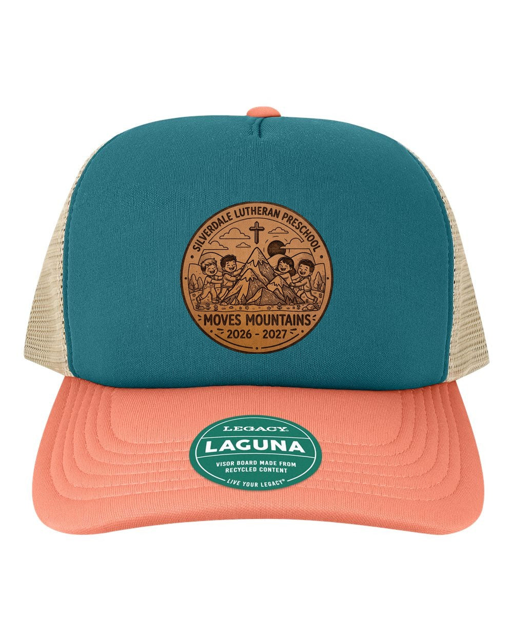 Silverdale Lutheran Preschool Laguna Trucker Cap - Marine/ Salmon/ Khaki (Engraved)