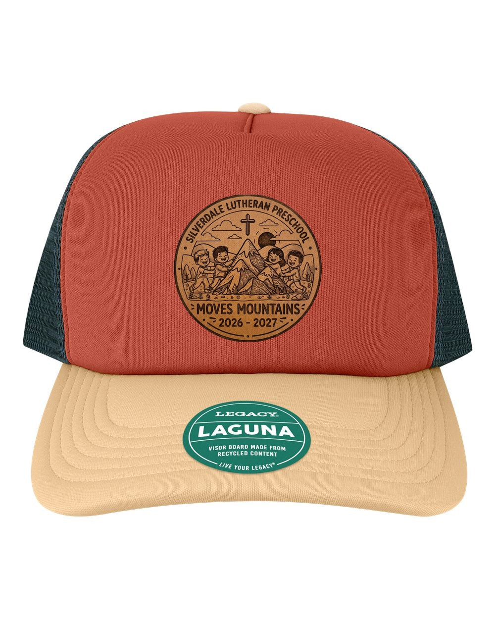 Silverdale Lutheran Preschool Laguna Trucker Cap - Sienna/ Wheat/ Navy (Engraved)