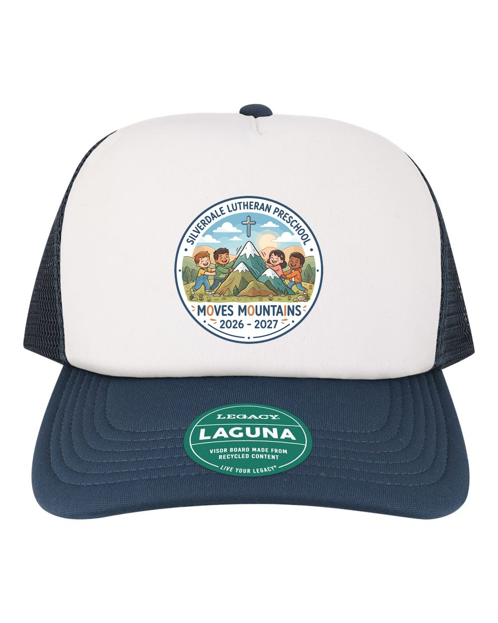 Silverdale Lutheran Preschool Laguna Trucker Cap - White/ Navy (Printed)