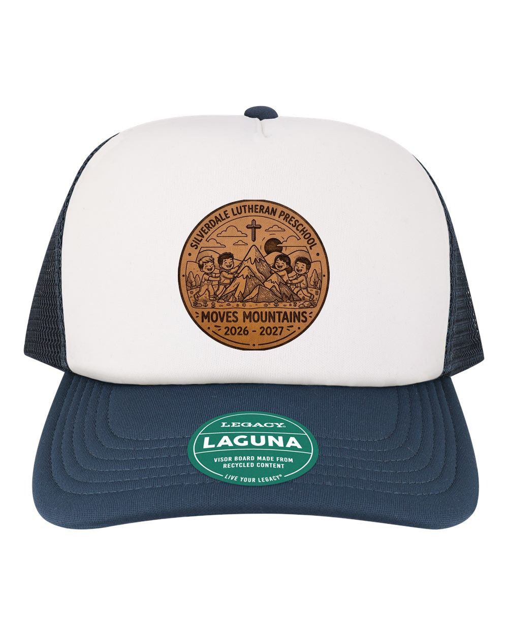 Silverdale Lutheran Preschool Laguna Trucker Cap - White/ Navy (Engraved)