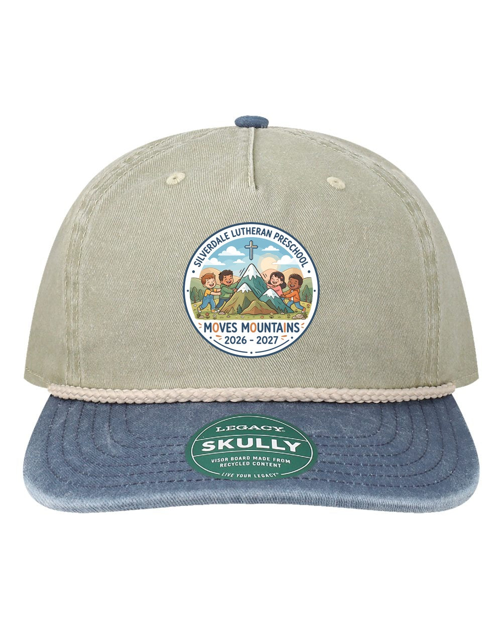 Silverdale Lutheran Preschool Skully Rope Cap - Pebble/ Navy-Off White (Printed)