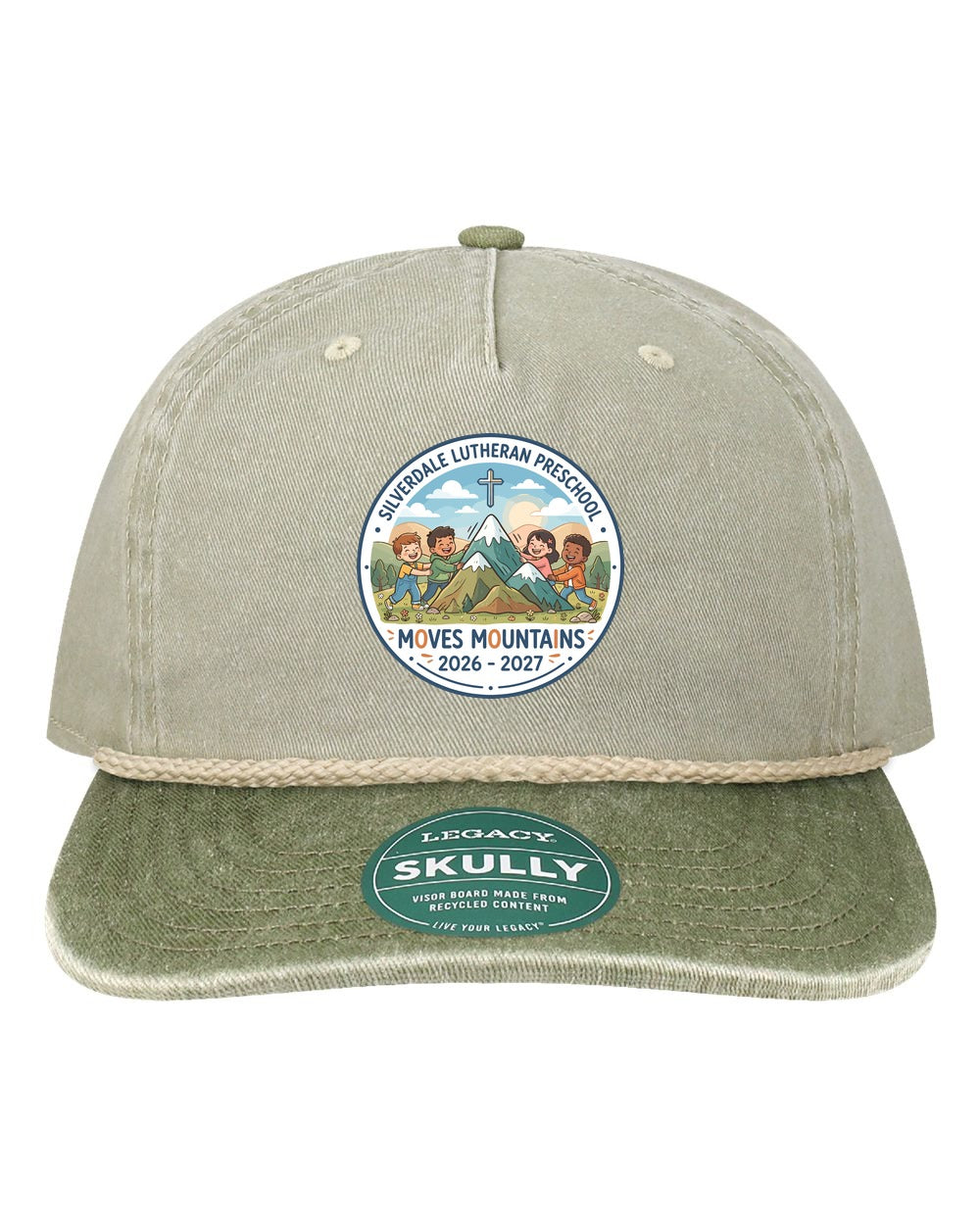 Silverdale Lutheran Preschool Skully Rope Cap - Pebble/ Olive Green-Off White (Printed)