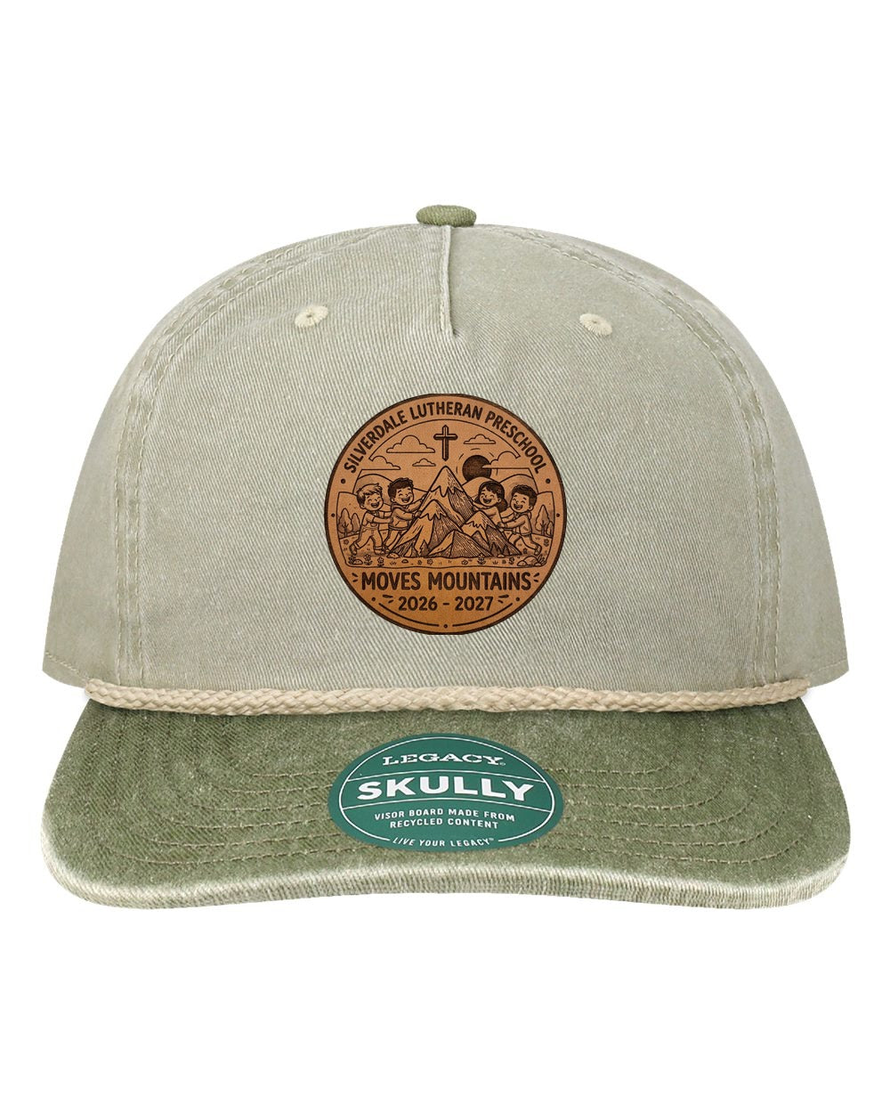 Silverdale Lutheran Preschool Skully Rope Cap - Pebble/ Olive Green-Off White (Engraved)