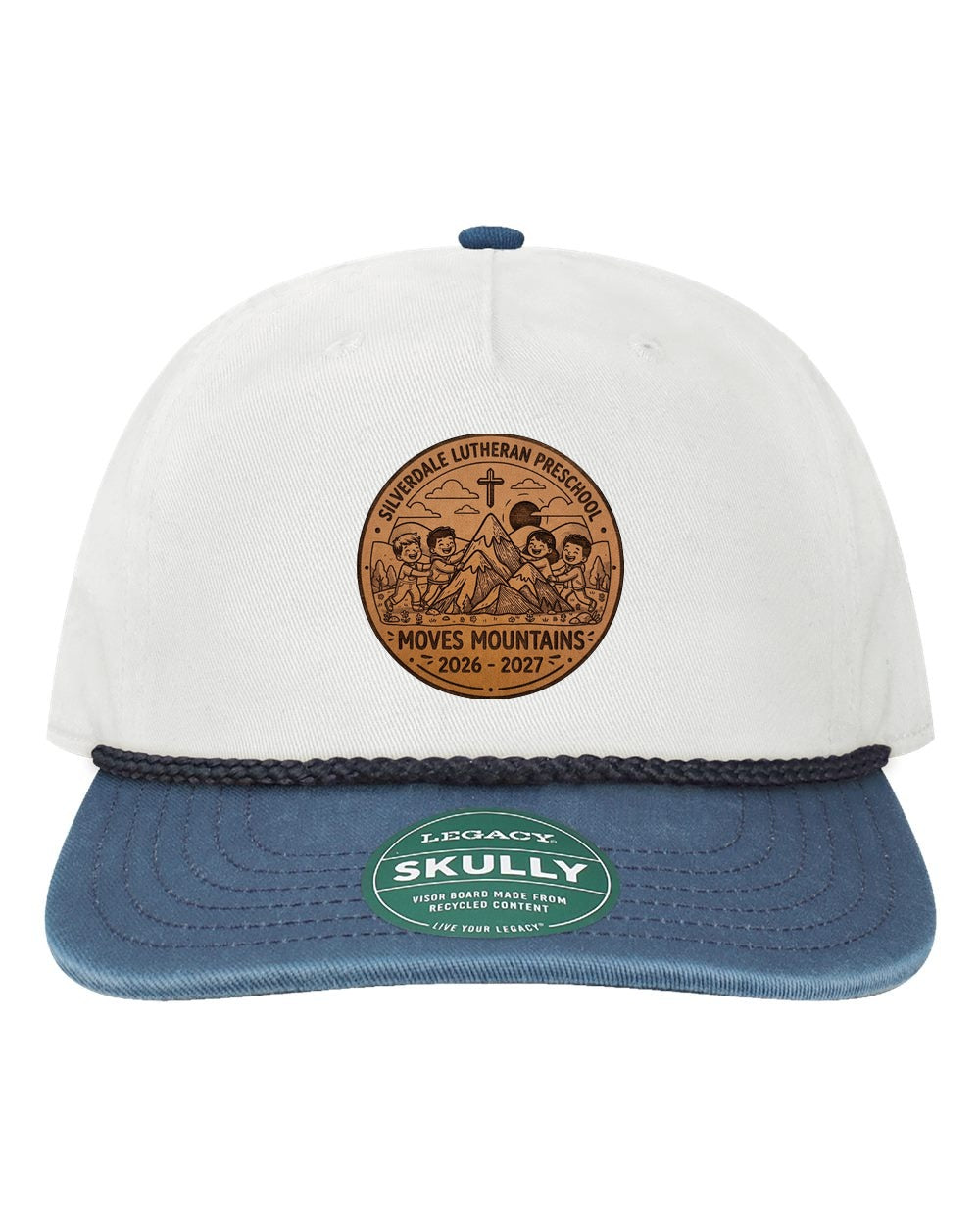 Silverdale Lutheran Preschool Skully Rope Cap - White/ Navy-Navy (Engraved)