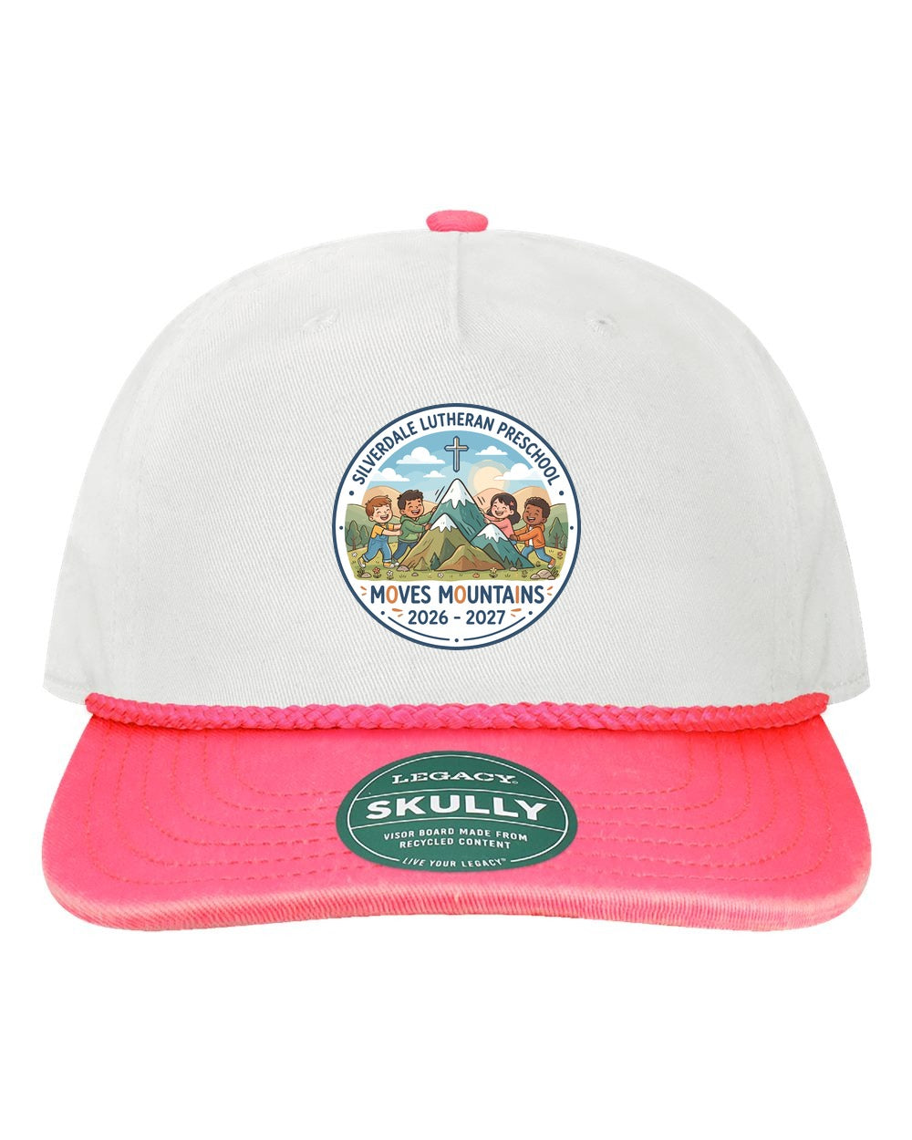 Silverdale Lutheran Preschool Skully Rope Cap - White/ Neon Rose-Neon Rose (Printed)