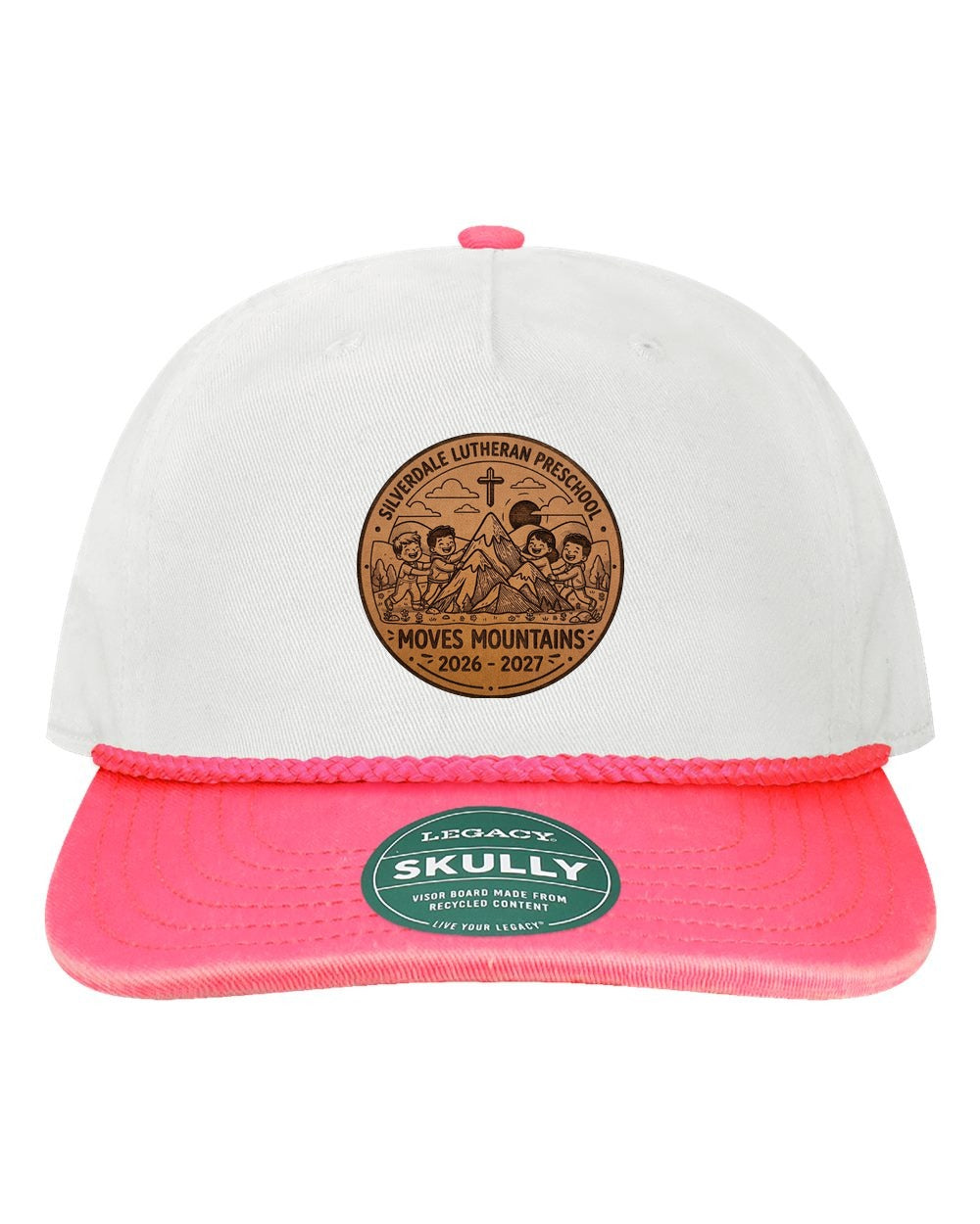 Silverdale Lutheran Preschool Skully Rope Cap - White/ Neon Rose-Neon Rose (Engraved)