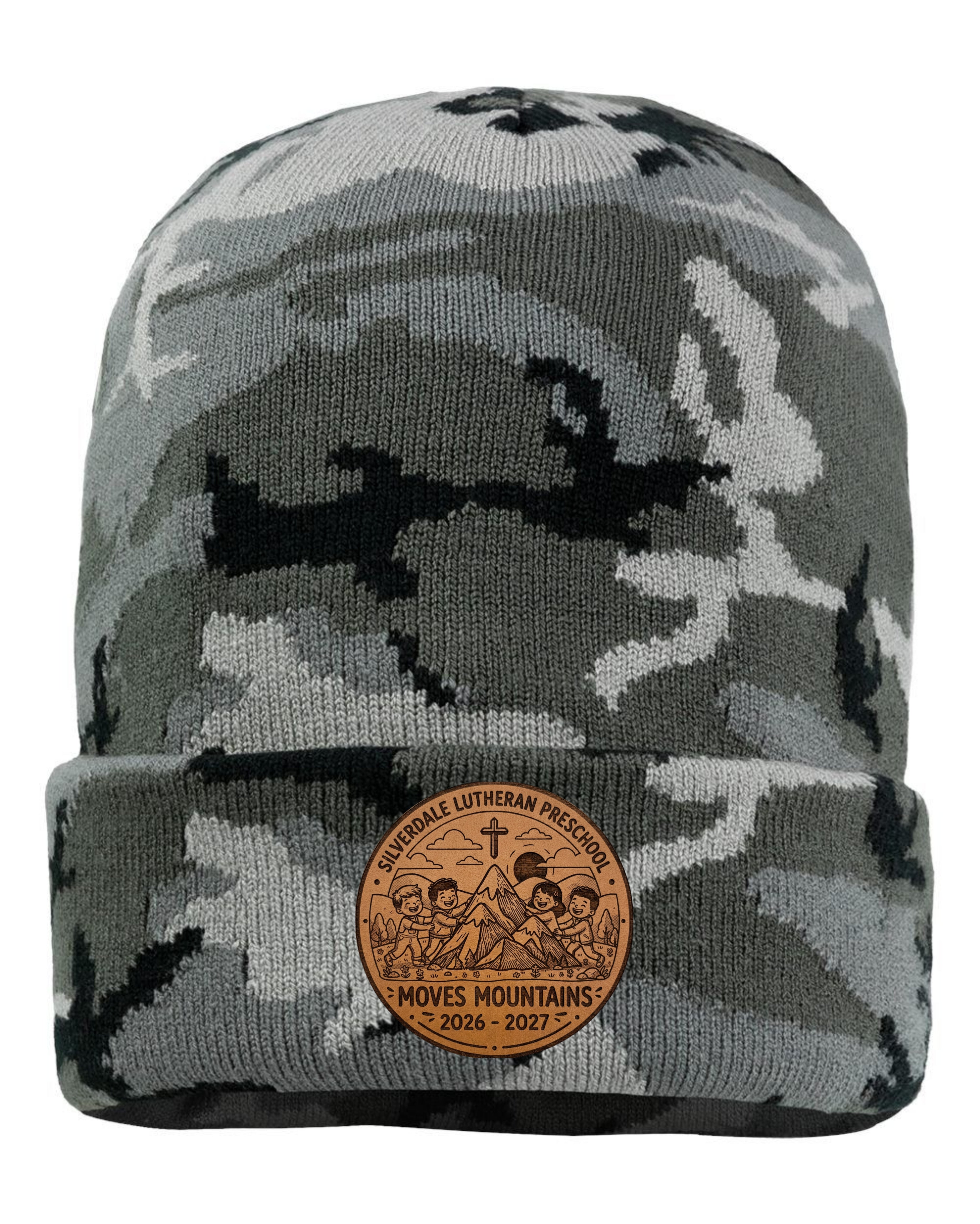 Silverdale Lutheran Preschool Cuffed Beanie - Grey Camo (Engraved)