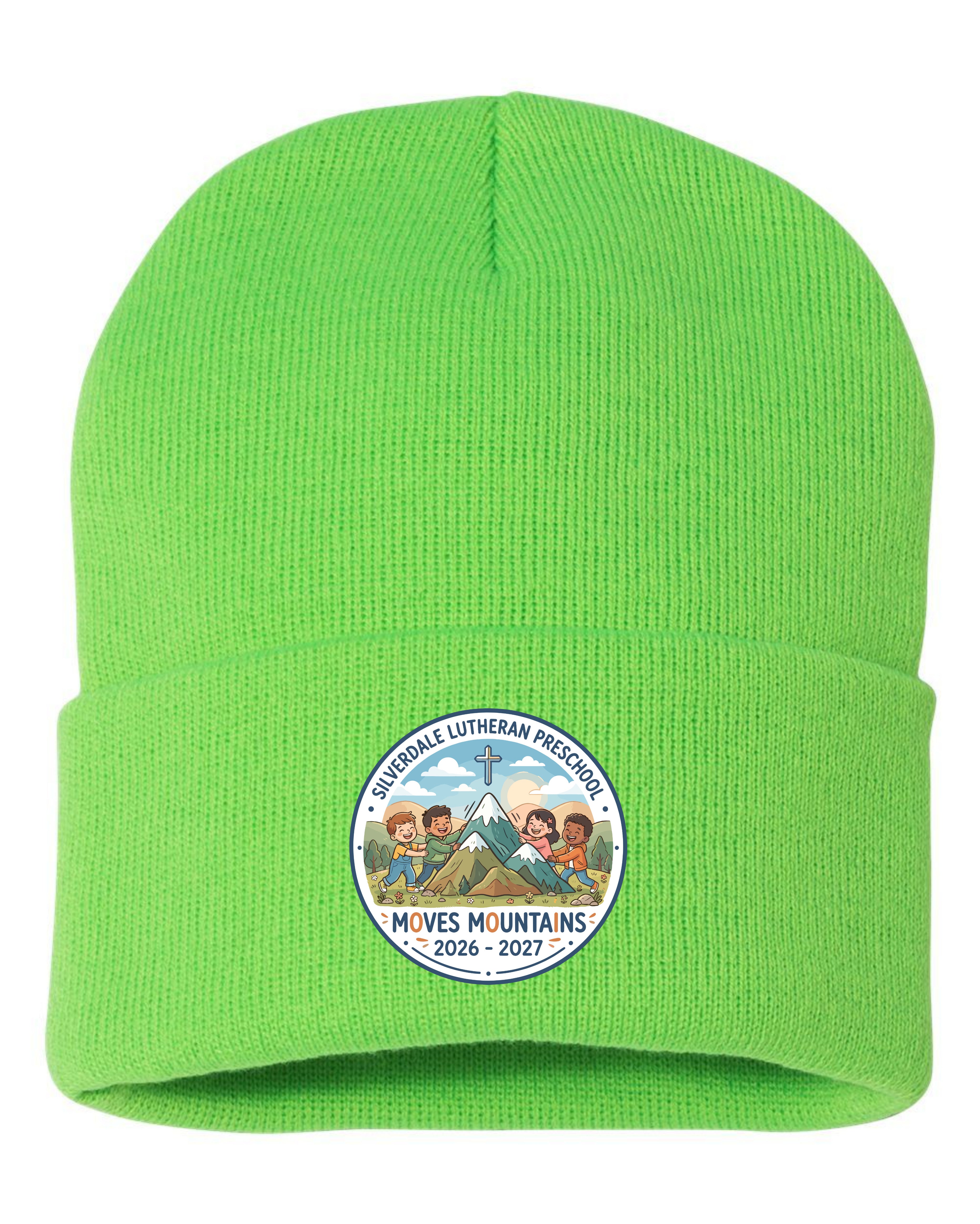 Silverdale Lutheran Preschool Cuffed Beanie - Neon Green (Printed)