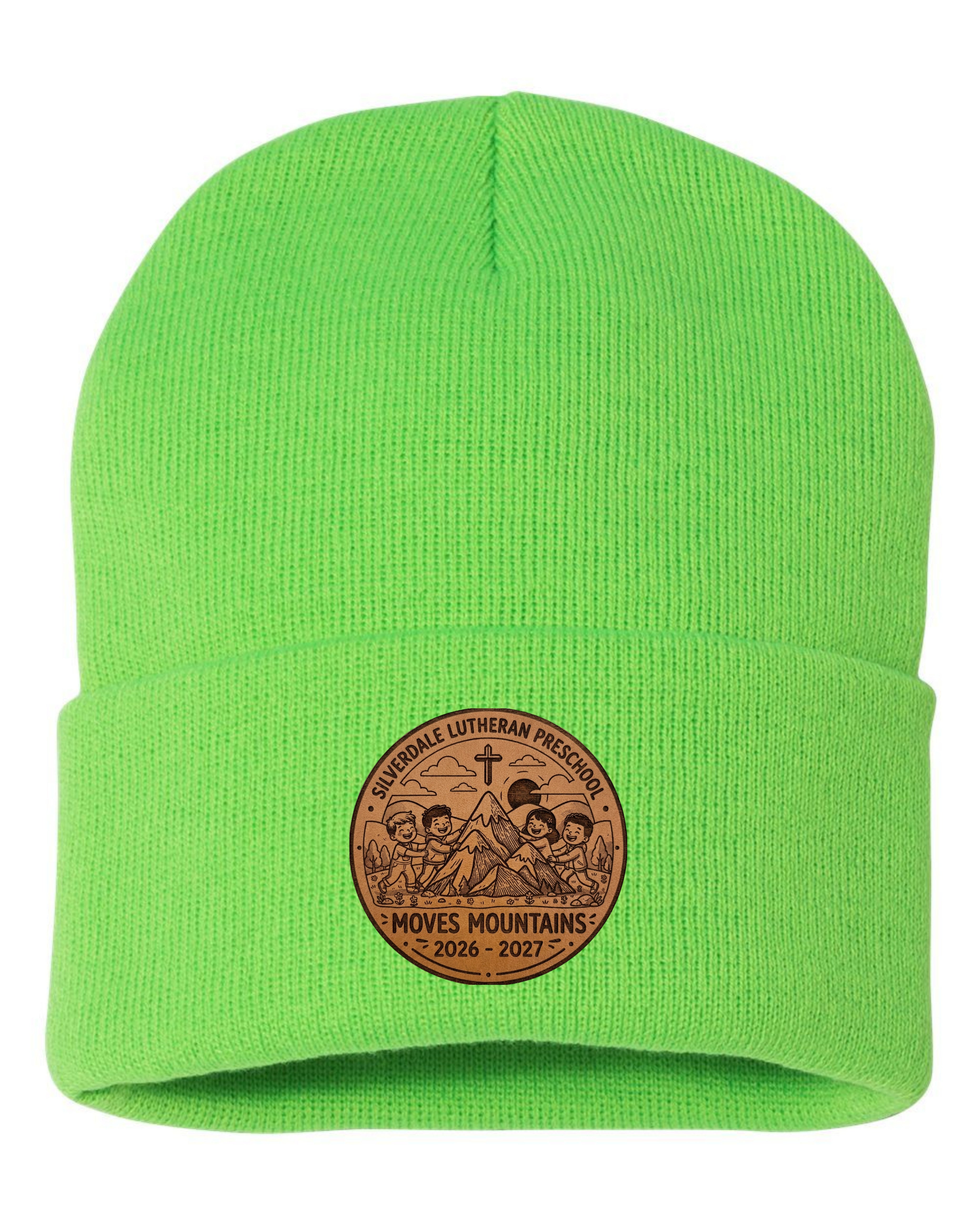 Silverdale Lutheran Preschool Cuffed Beanie - Neon Green (Engraved)