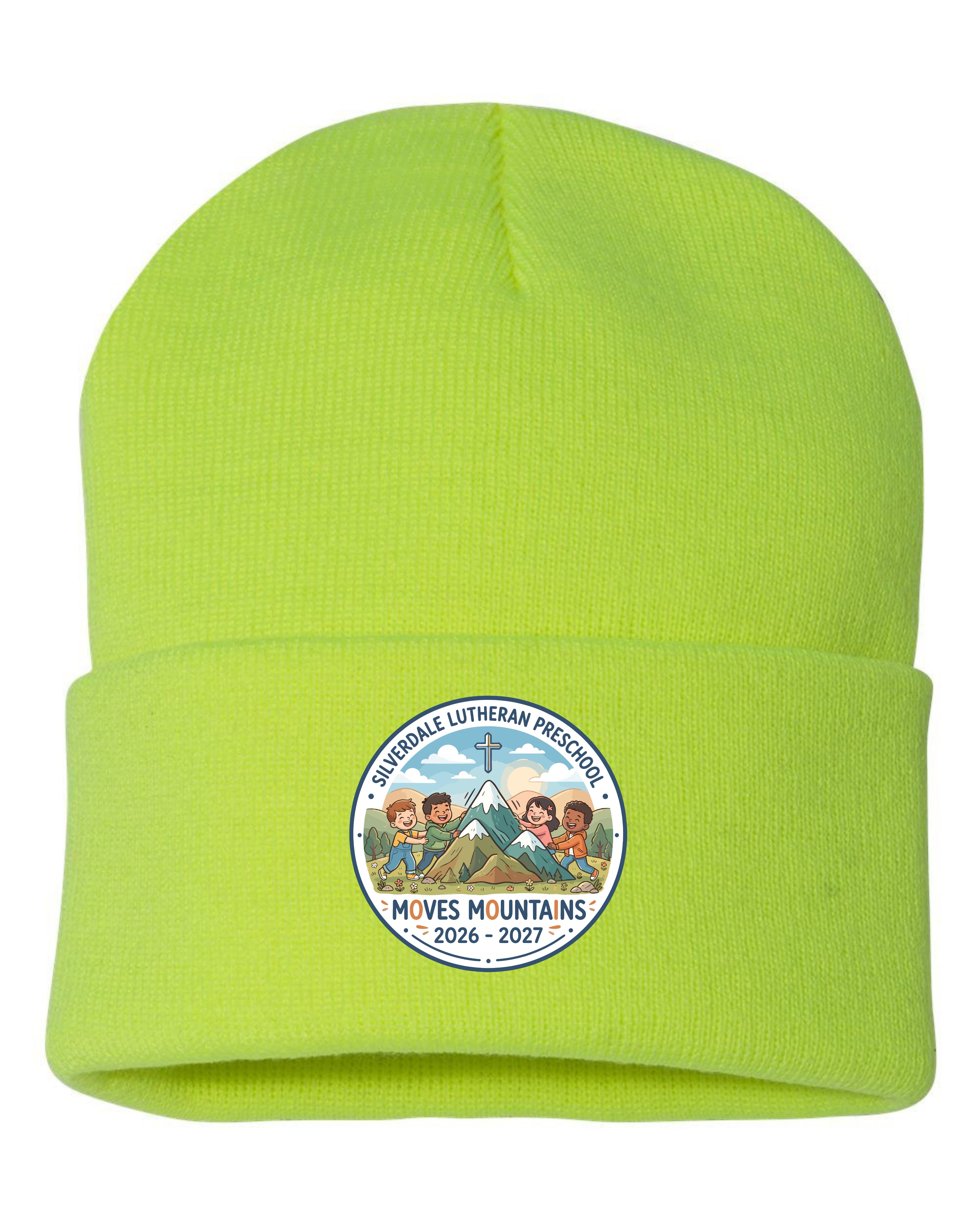 Silverdale Lutheran Preschool Cuffed Beanie - Neon Yellow (Printed)