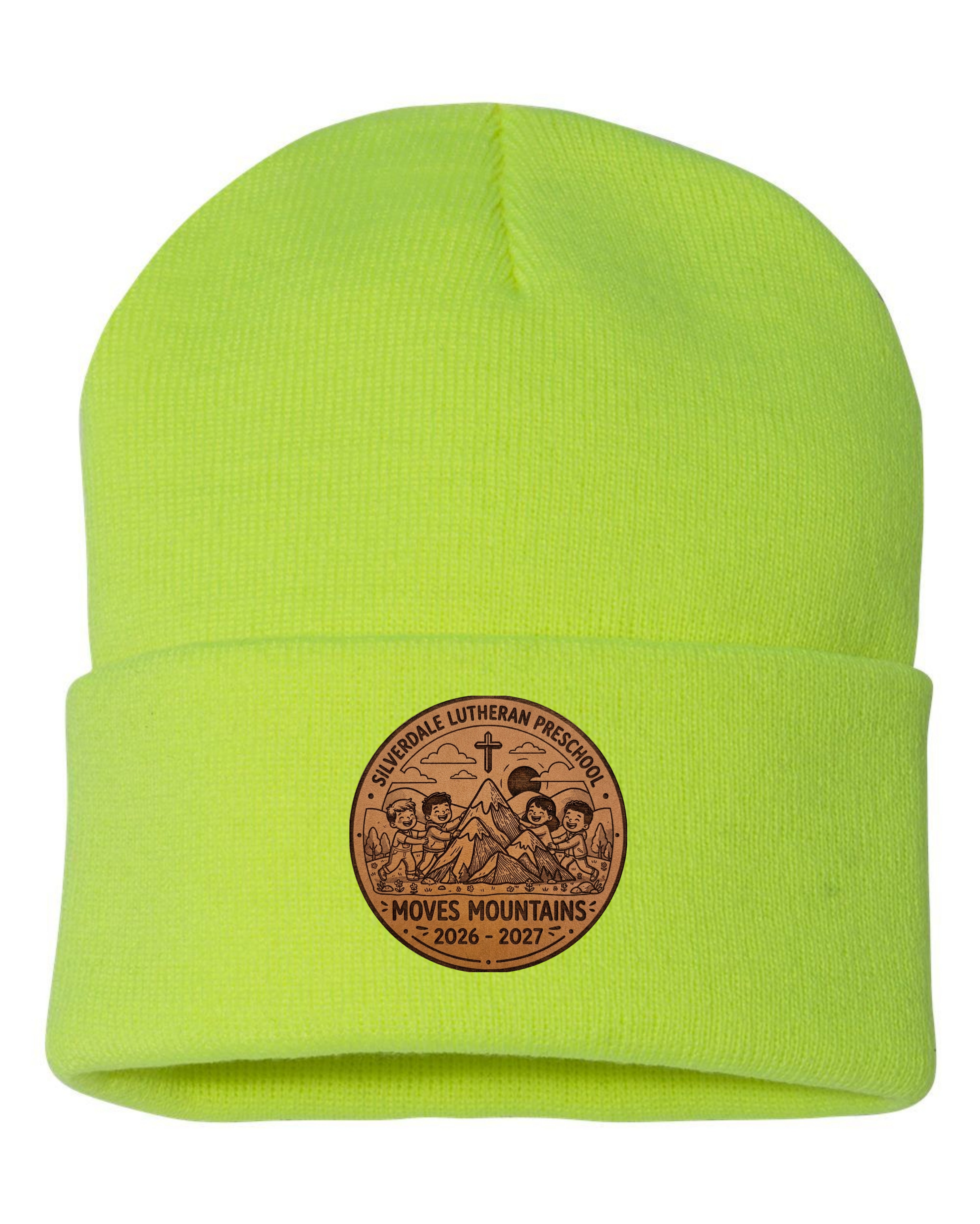 Silverdale Lutheran Preschool Cuffed Beanie - Neon Yellow (Engraved)