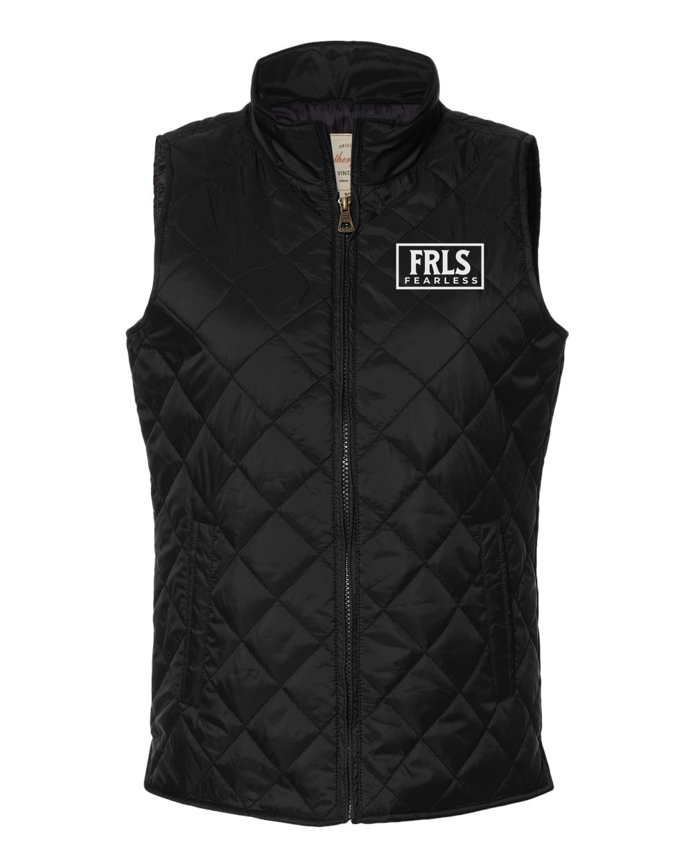White Fearless Logo Women's Puffer Vest (Embroidered Logo) Black (W207359F)