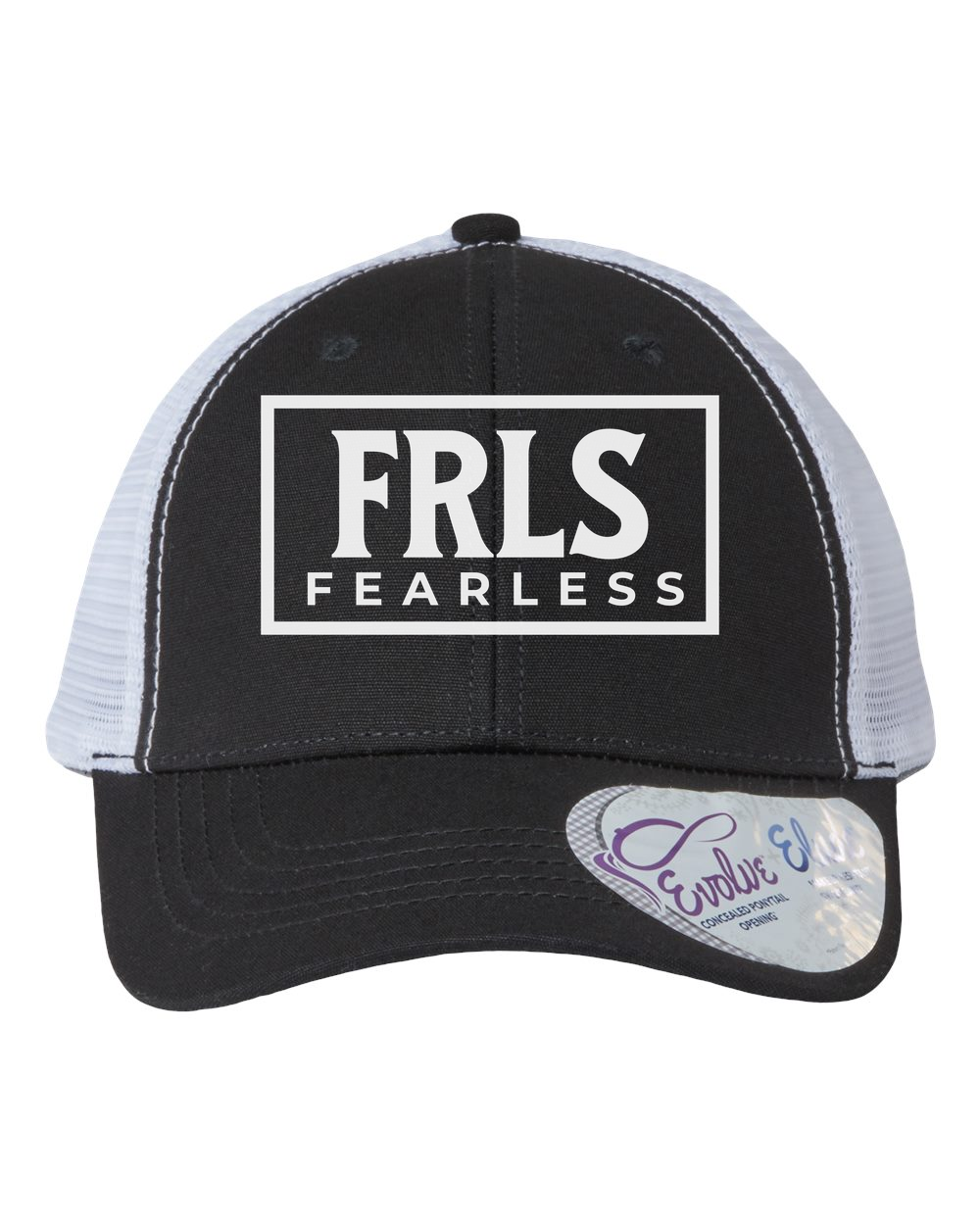 White Fearless Logo Women's Trucker Hat w/ Ponytail Opening - Shirtify