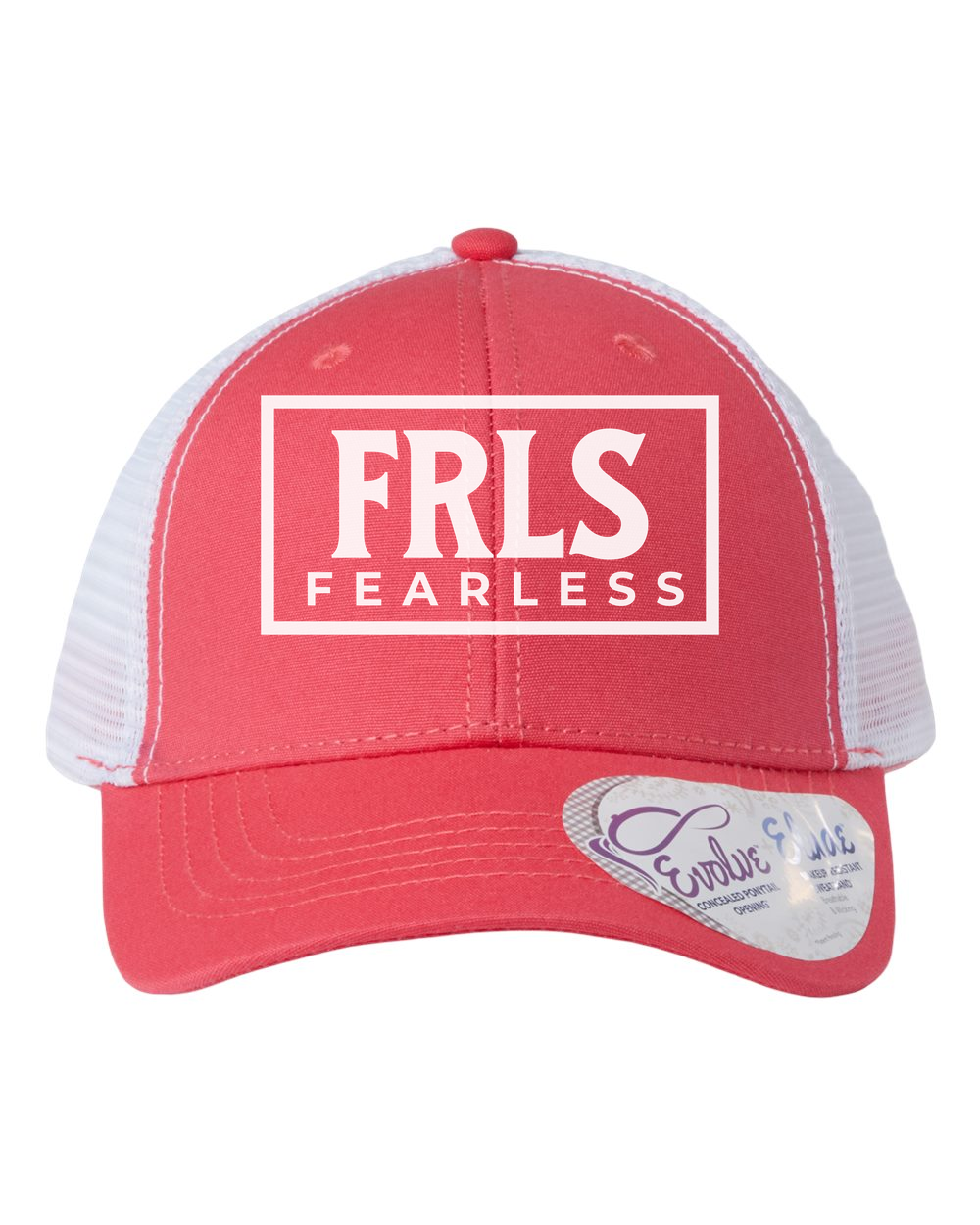 White Fearless Logo Women's Trucker Hat w/ Ponytail Opening - Shirtify