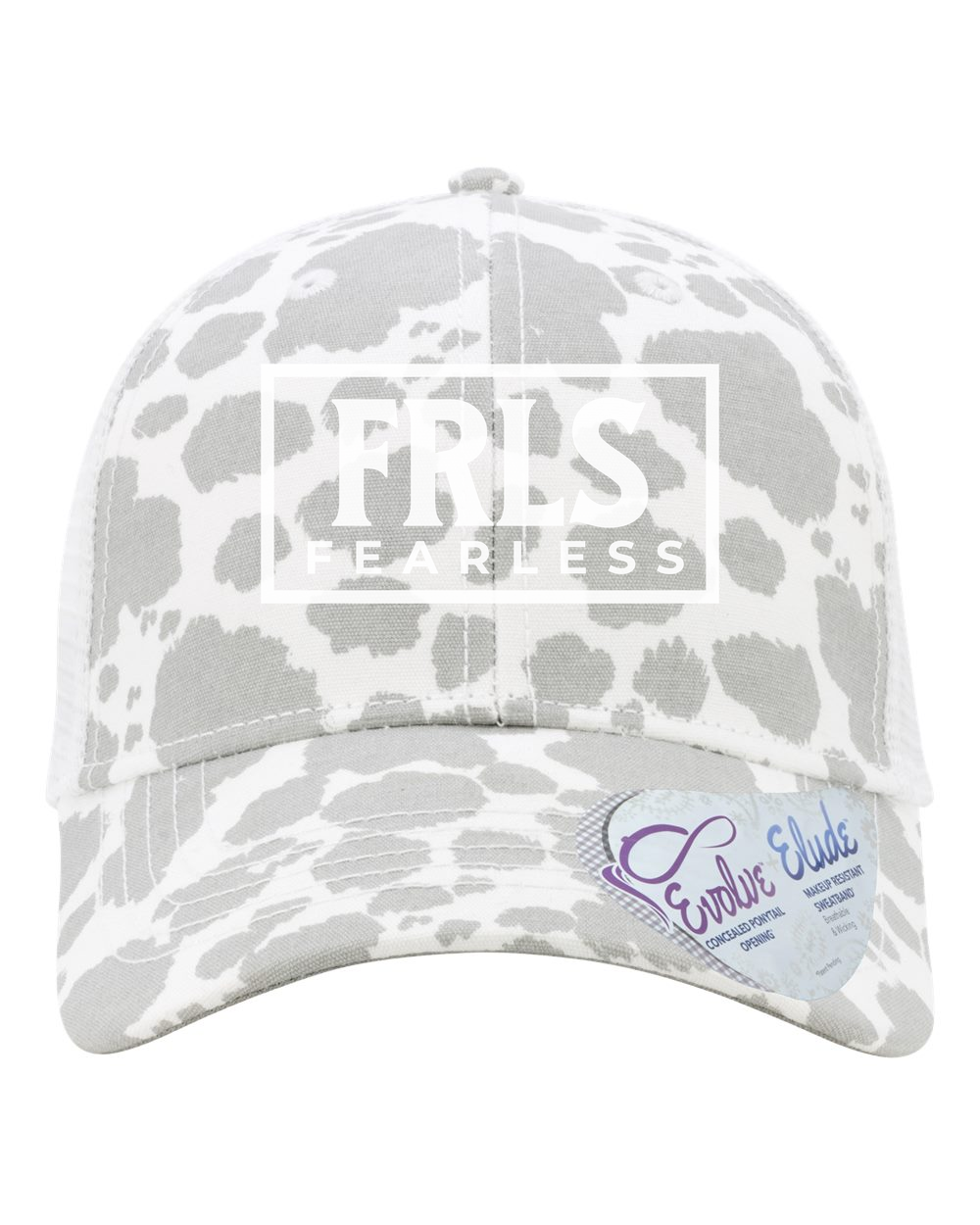 White Fearless Logo Women's Trucker Hat w/ Ponytail Opening - Shirtify