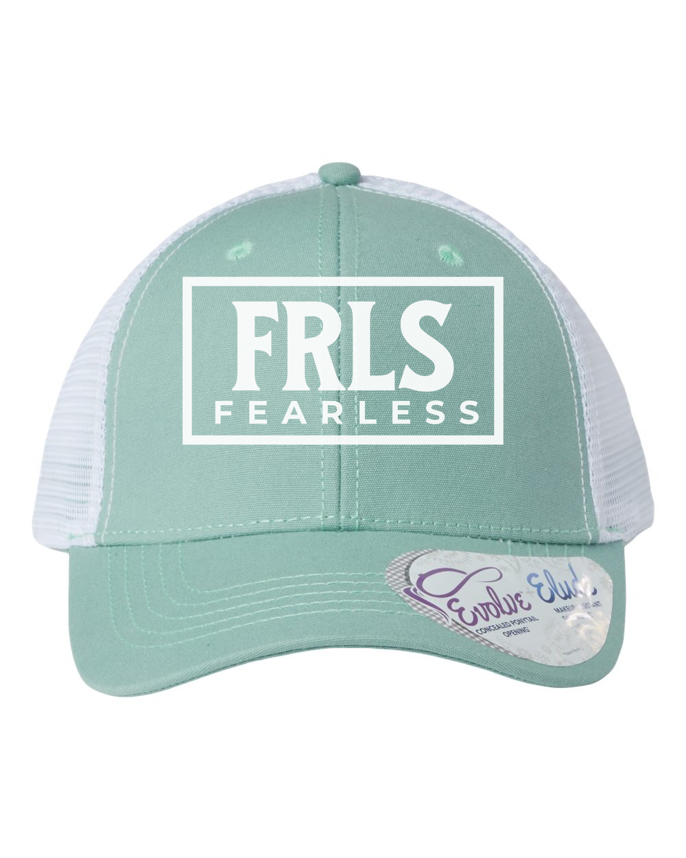White Fearless Logo Women's Trucker Hat w/ Ponytail Opening - Shirtify