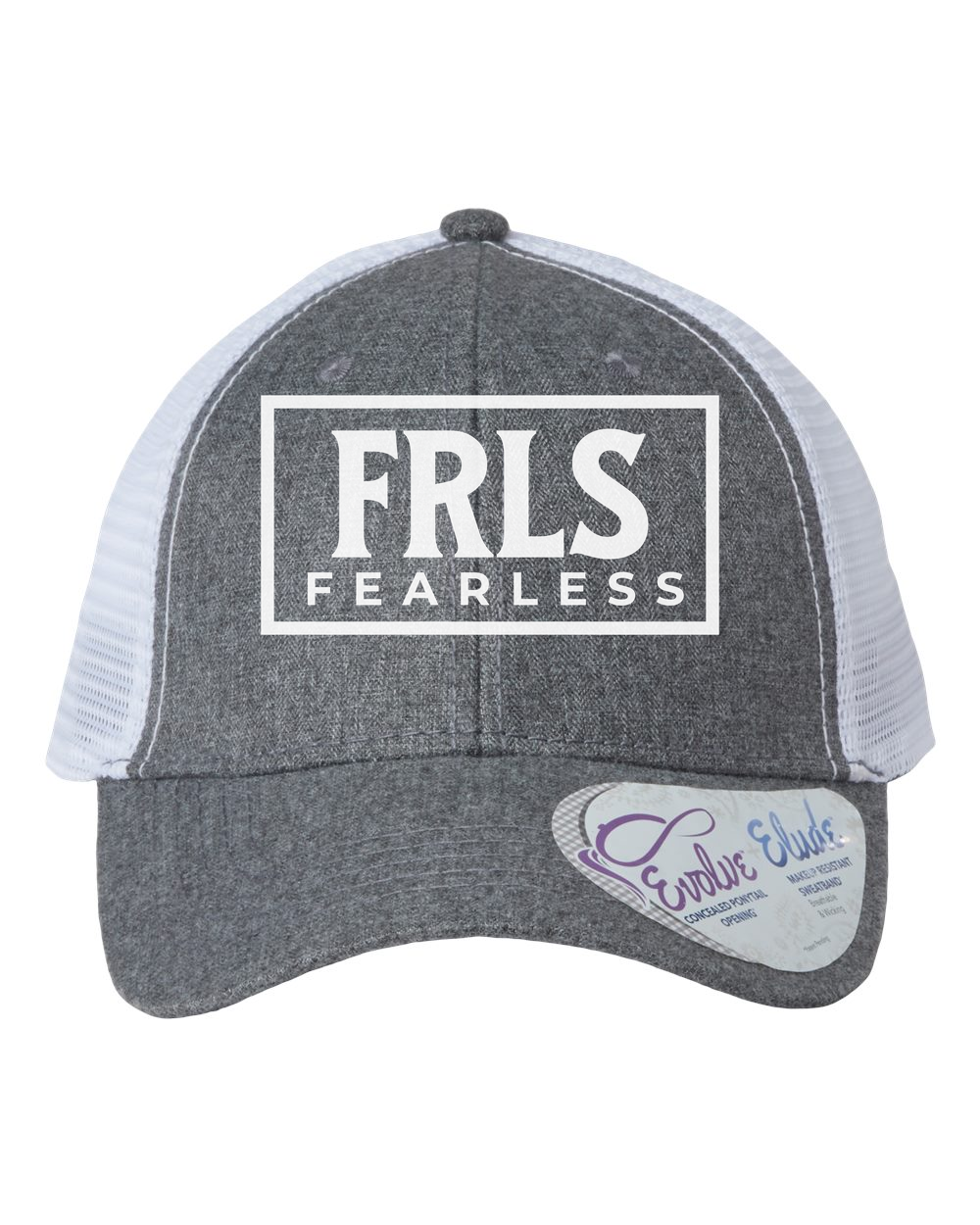 White Fearless Logo Women's Trucker Hat w/ Ponytail Opening - Shirtify